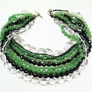 SLANE & SLANE Stunning Sterling Silver Jade Onyx Quartz Ten Strands Necklace